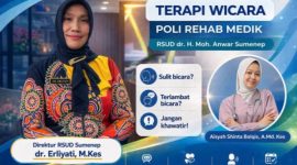 Direktur Erliyati, pada flyer terapi wicara poli rehab medik RSUD dr. H. Moh. Anwar Sumenep. ©okedaily jatim 