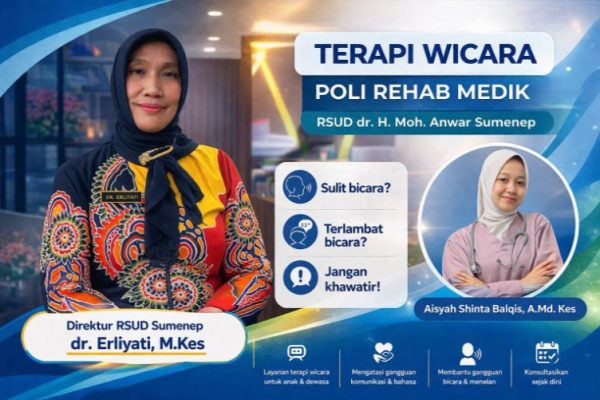 Direktur Erliyati, pada flyer terapi wicara poli rehab medik RSUD dr. H. Moh. Anwar Sumenep. ©okedaily jatim 