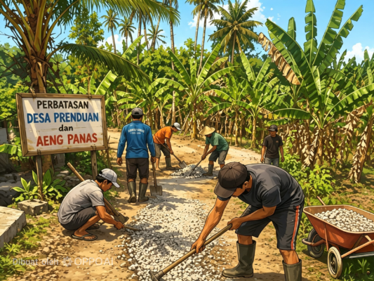 Warga Perbatasan Prenduan-Aeng Panas Patungan Perbaiki Jalan Rusak, Berharap Segera Ditangani