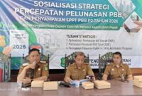 Bapenda Sumenep Sosialisasi Strategi Percepatan Pelunasan PBB di Aula Pendopo Kecamatan Saronggi, Selasa (21/07/2026)