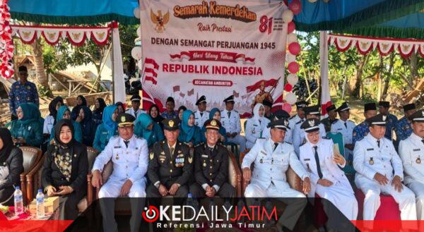 Camat Ambunten Moh. Zaini, S.Sos, M.si bersama Forkopimka dan Tamu Terundang Lainnya Di Saat Peringatan HUT RI ke-81 di Pemerintahan Kecamatan Ambunten, Senin (17/08/2026)