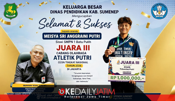 Meisya Raih Juara III O2SN Nasional, Kadisdik Sumenep: Ini Kebanggaan dan Bukti Potensi Pelajar Kita