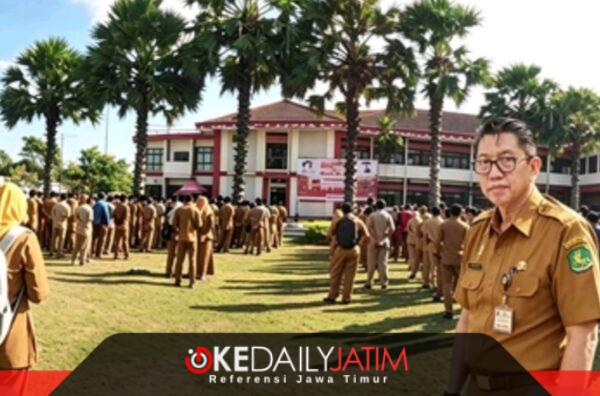 Kepala Inspektorat Kabupaten Drs. R. Syahwan Efendy dengan Latar Belakang Apel Pagi Gabungan di Halaman Kantor Pemkab Sumenep, Senin (24/08/2026)