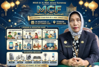 Direktur RSUDMA Sumenep, dr. Hj. Erliyati, M.Kes. dan Pamflet Stand MFC 2026