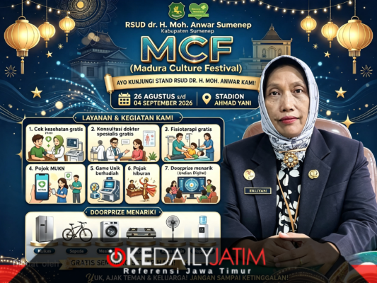 Direktur RSUDMA Sumenep, dr. Hj. Erliyati, M.Kes. dan Pamflet Stand MFC 2026