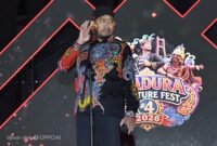 Bupati Sumenep Dr H Achmad Fauzi Wongsojudo SH MH di Acara Madura Culture Festival 2026 di Gor A Yani Pangligur Sumenep, Jum'at (28/08/2026) malam