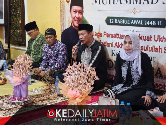 Kadinsos P3A Kabupaten Sumenep Dr. R. Abd. Rahman Riadi SE Mm saat memberikan sambutan di acara peringatan Maulid Nabi Muhammad Saw 