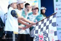 Bupati Dr. H. Achmad Fauzi Wongsojudo SH MH dan Wabup KH Imam Hasyim SH MH di Acara RUN IDI RUN 2026 di Stadion GOR A Yani Pangligur Sumenep, Minggu (27/09/2026)