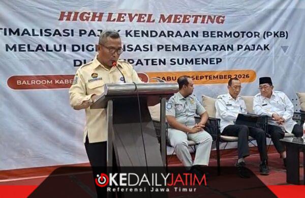 Kepala UPT PPD Sumenep Samtiono SH MH di Acara HLM Optimalisasi PKB Melalui Digitalisasi Pembayaran Pajak di Kaberaz Hotel, Rabu (23/09/2026)