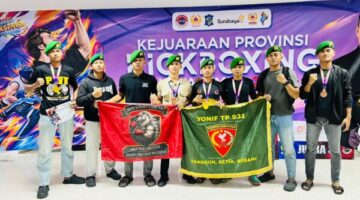 9 Prajurit Yonif TP 931/KJ Borong 9 Medali di Kejurprov Kick Boxing Surabaya