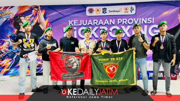 9 Prajurit Yonif TP 931/KJ Borong 9 Medali di Kejurprov Kick Boxing Surabaya