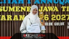 Saidah Syafiqatul Ummah atau Zefi, siswi MTsN 1 Sumenep, yang meraih juara 2 lomba pidato Bahasa Indonesia tingkat Provinsi Jawa Timur