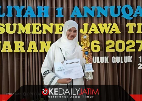 Saidah Syafiqatul Ummah atau Zefi, siswi MTsN 1 Sumenep, yang meraih juara 2 lomba pidato Bahasa Indonesia tingkat Provinsi Jawa Timur